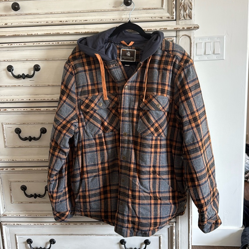 Legendary Outfitters Mens Flannel Feel Lined Hooded Warm Jacket size L
